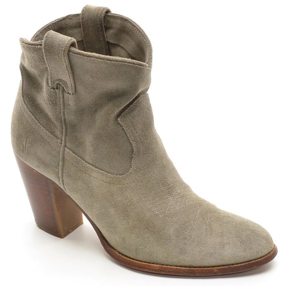 Frye Ilana Short Gray Suede Heeled Ankle Boots 9.5